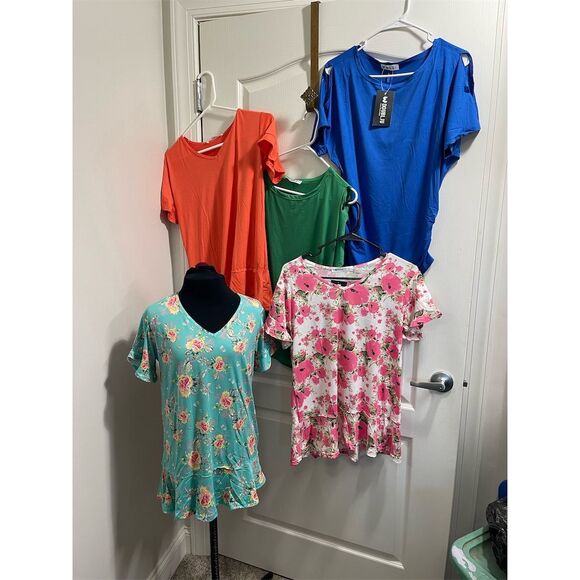 Doubles Women's Short Sleeve T-Shirts Set of 5 Multicolor Floral S - Picture 1 of 15